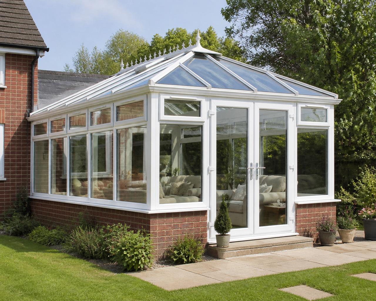 Sparkling clean uPVC conservatory with restored glass roof panels after professional conservatory cleaning in South Wales