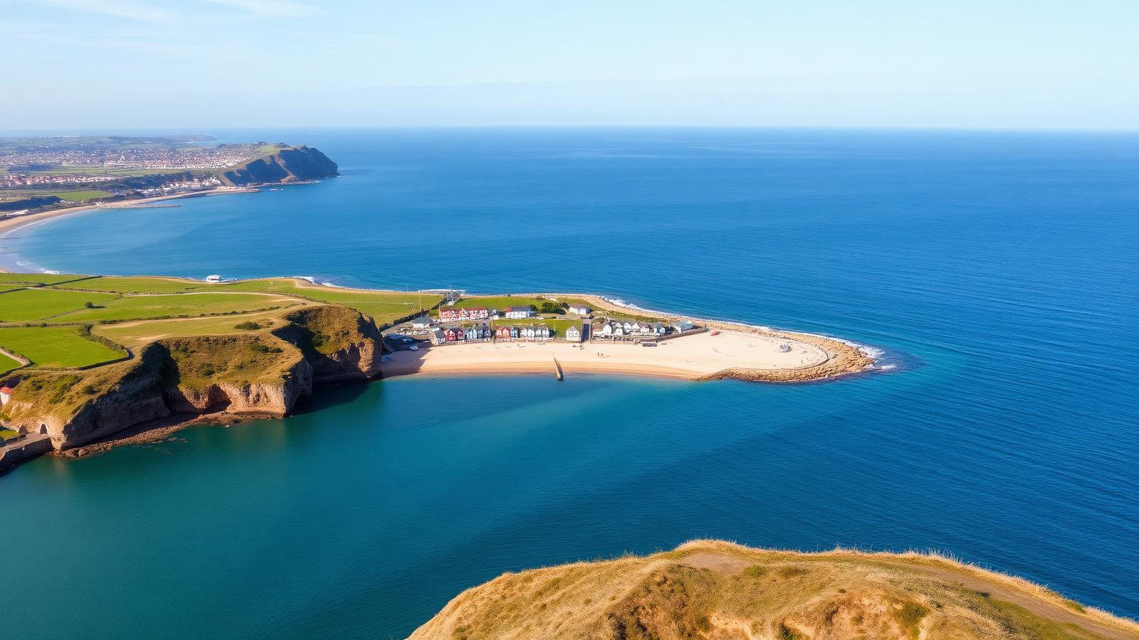 Aerial view of Barry Island beach and the Vale of Glamorgan coastline, South Wales